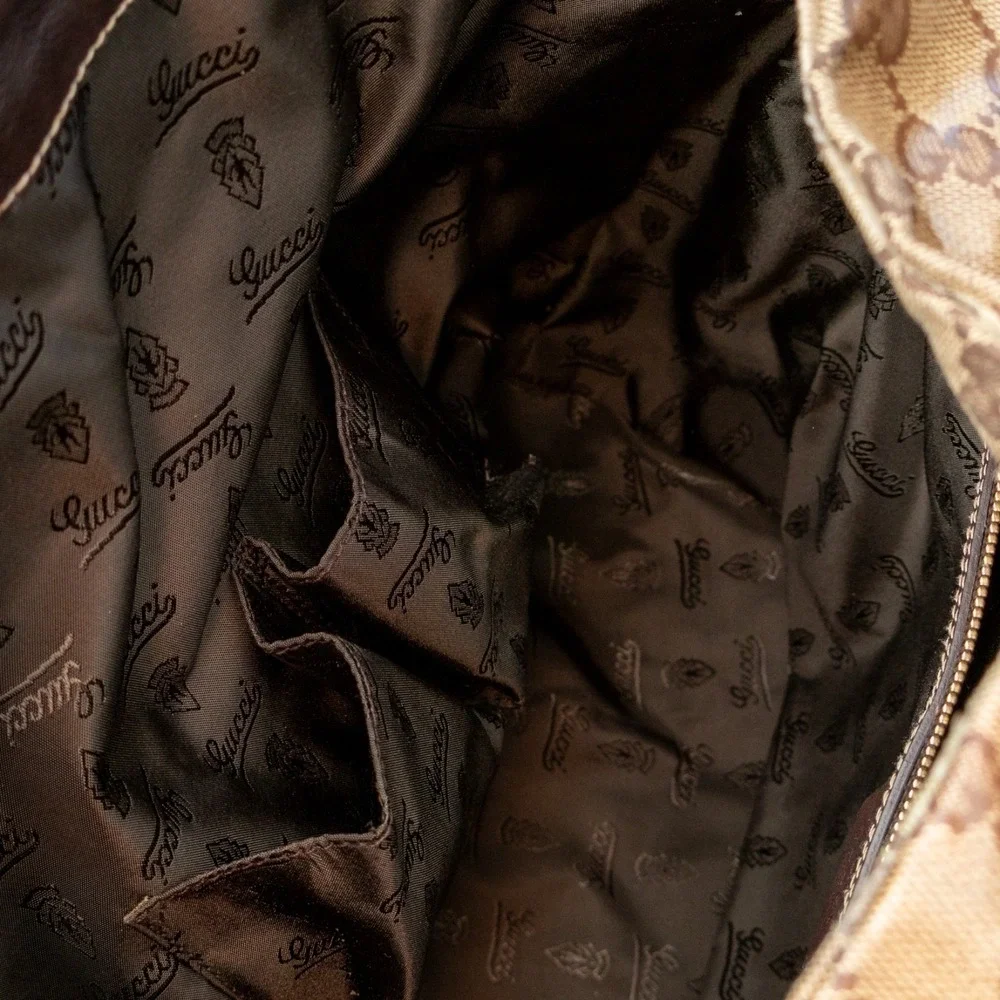 Authentic Gucci Monogram Crystal Canvas Hysteria Hobo Shoulder Bag Brown
